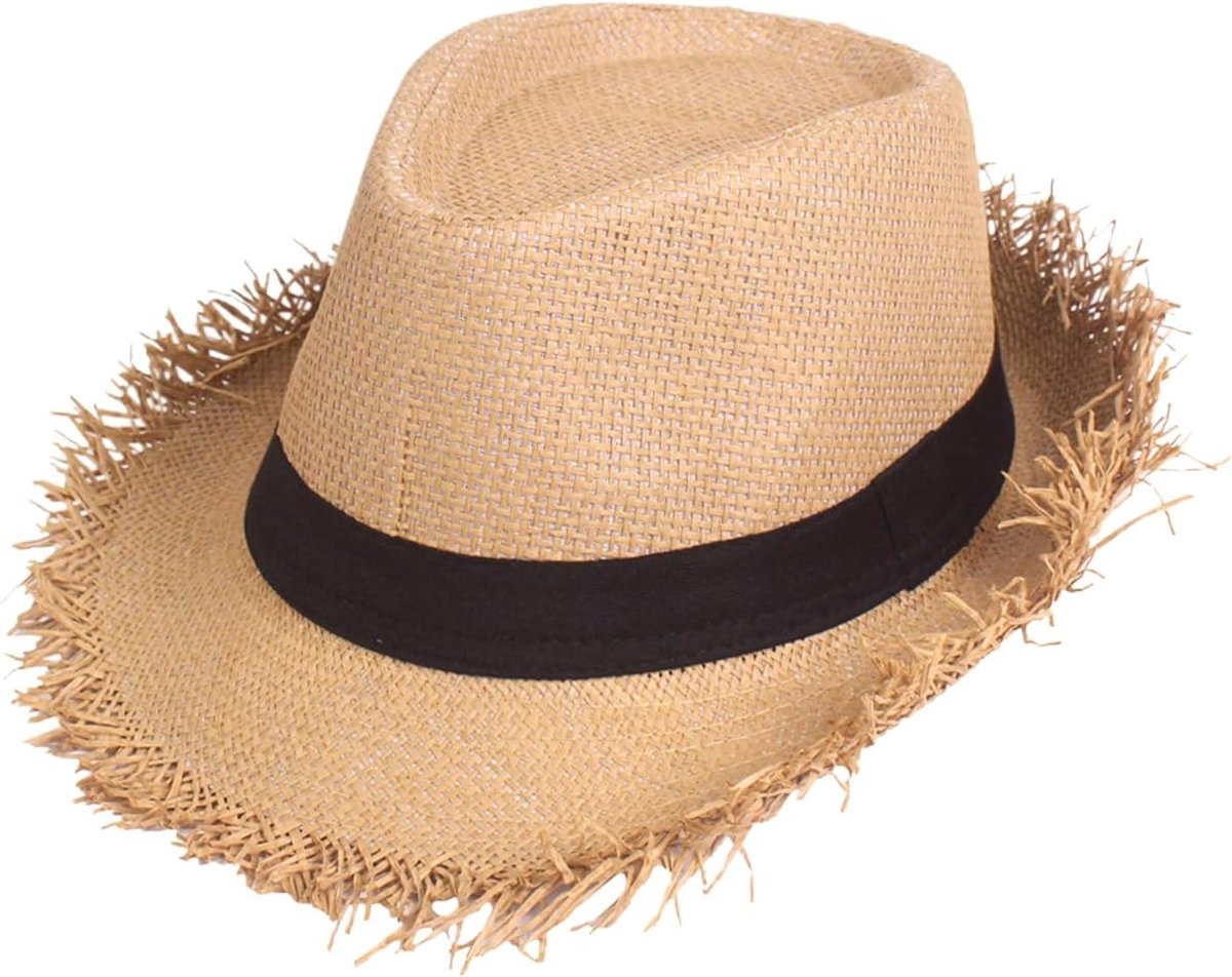 Stro Hoed - Cowboy Hoofddeksel - Zomerse Activiteiten - Brede Rand - 58 cm Omtrek - Natuurlijk