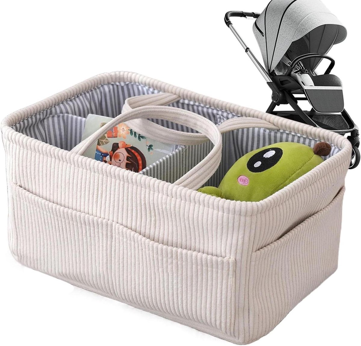 Luier Organizer - Opbergmand Baby - Babykamer Opruimen - Stevige Handvatten - 38x25x18 cm - Beige