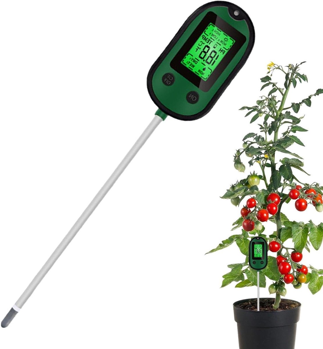Bodemtester Planten - Vochtmeter pH-meter - Plantenverzorging - 5-in-1 Multifunctioneel - 32 cm - Zwart