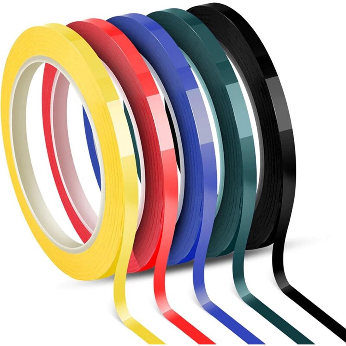 Zelfklevende whiteboardtape en stiften, 5 rollen whiteboardtape van 6 mm, 5 kleuren, 66geschikt voorer per rol.