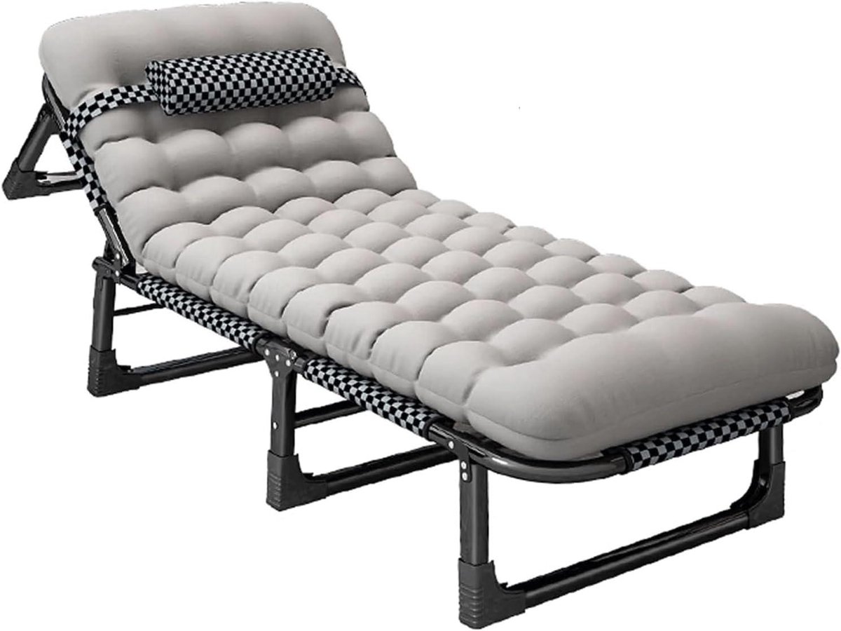 Campingbedje - Opklapbed Ligstoel - Ontspannen Buiten - 4 standen verstelbaar - 190 x 75 cm - Grijs