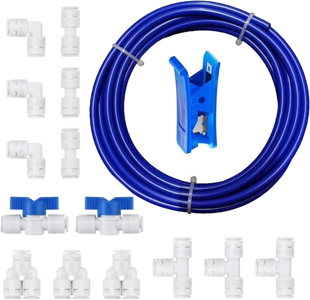 15 m Universele Aansluitset voor RO Waterfilter, 1/4 Inch Slang, Koelkast Slang met Afsluitklep en Fittingen