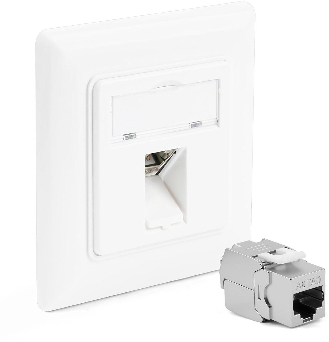 Netwerkaansluiting RJ45 - Keystone module Ethernetpoort - Internet installeren - Gereedschapsloze installatie - 10 Gbps - Wit