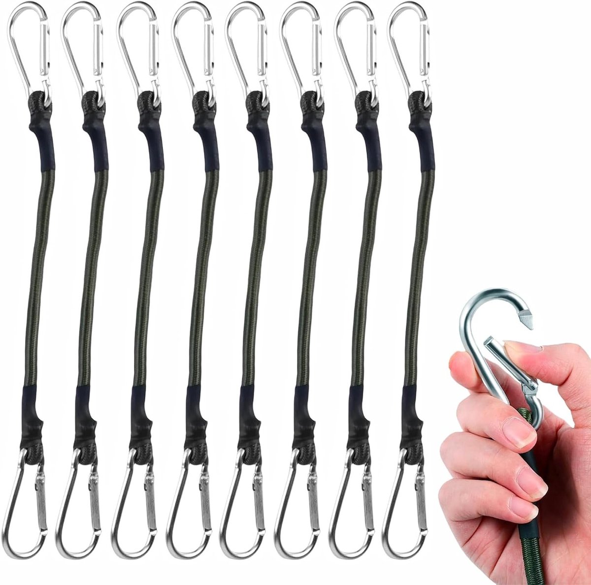 Set van 8 Bungee Koorden met Karabijnhaken, 30 cm Elastische Touw voor Camping, Fietsen, Luggage en Cargo Beveiliging