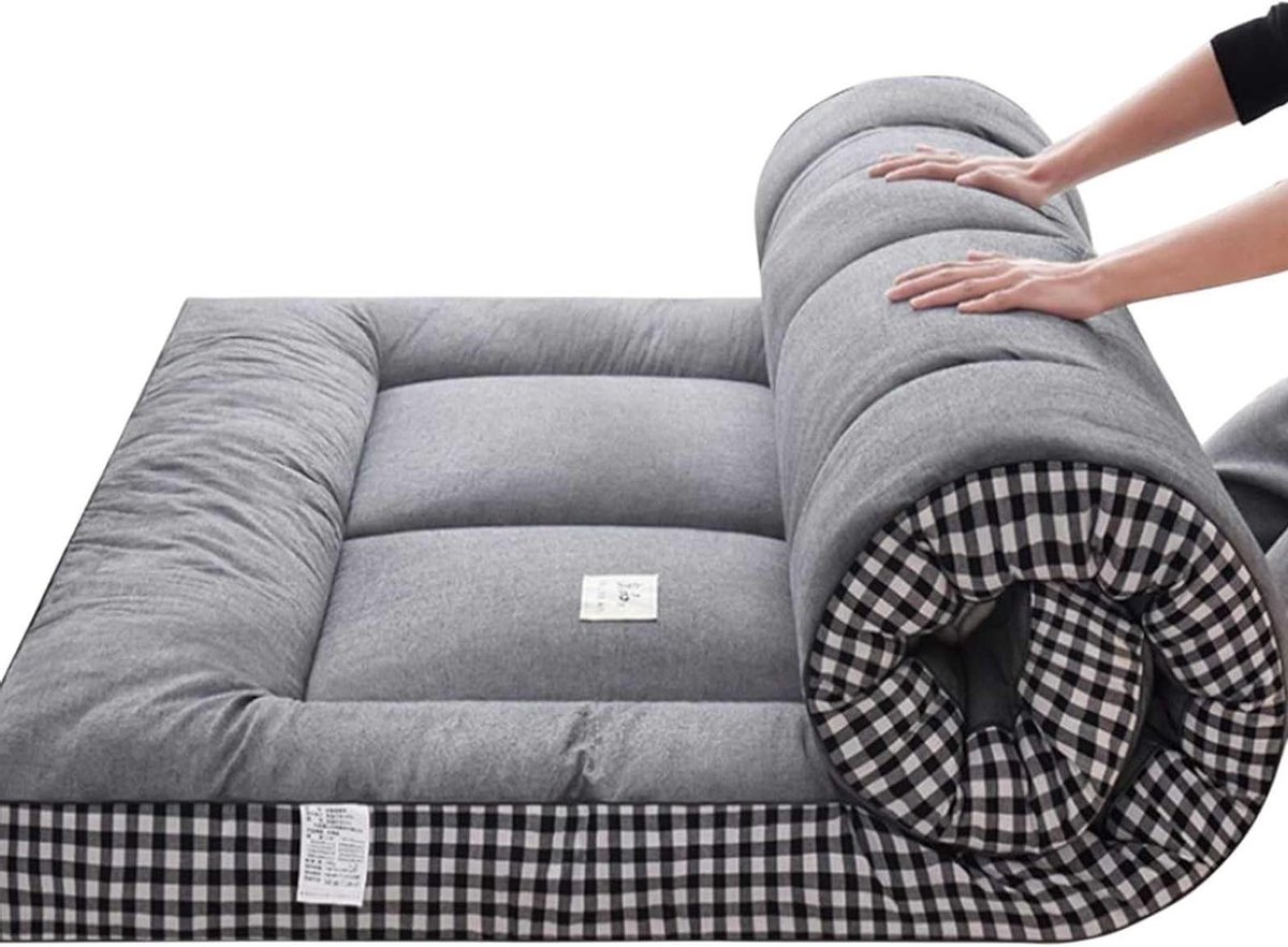 Japanse Futon Matras - Oprolbare Vloermat - Ruimtebesparend Slapen - Ademende Katoenen Stof - 200x220cm - Grijs