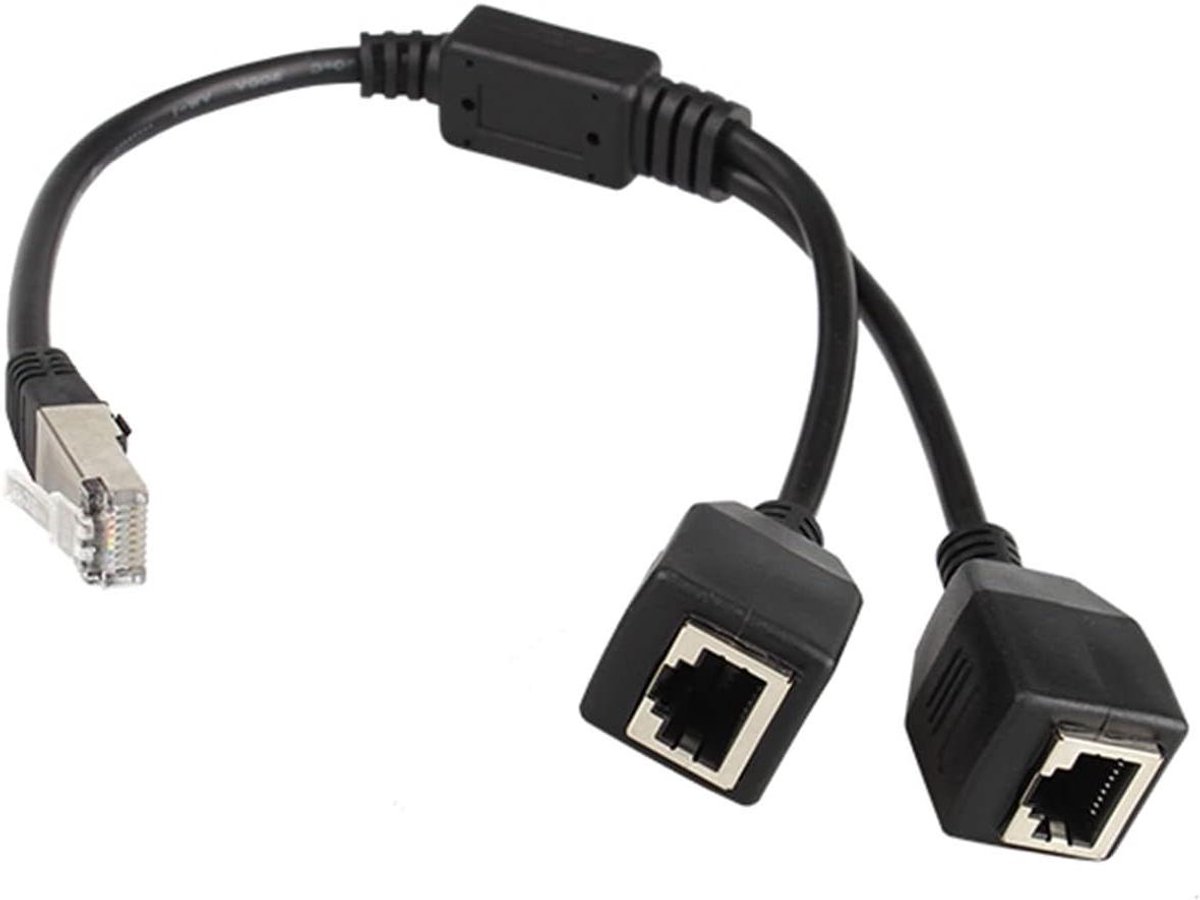Ethernet splitter - LAN kabel verdeler - Netwerk uitbreiden - 1 naar 2 poorten - 25 cm - Zwart