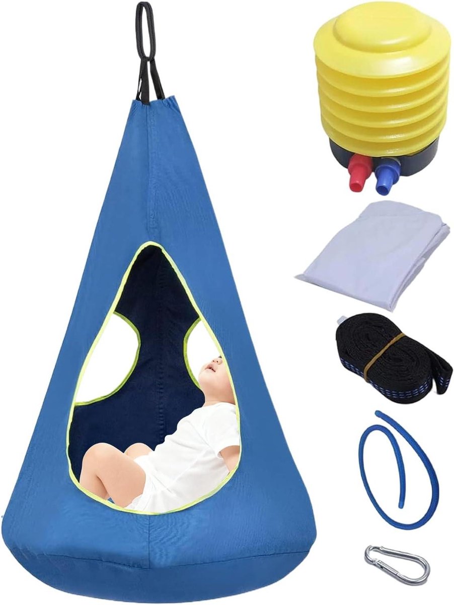 Hangmat Pod Swing - Hangstoel Schommelzitje - Ontspanning Binnen Buiten - Stabiel en Veilig - Max 150 kg - Saffier