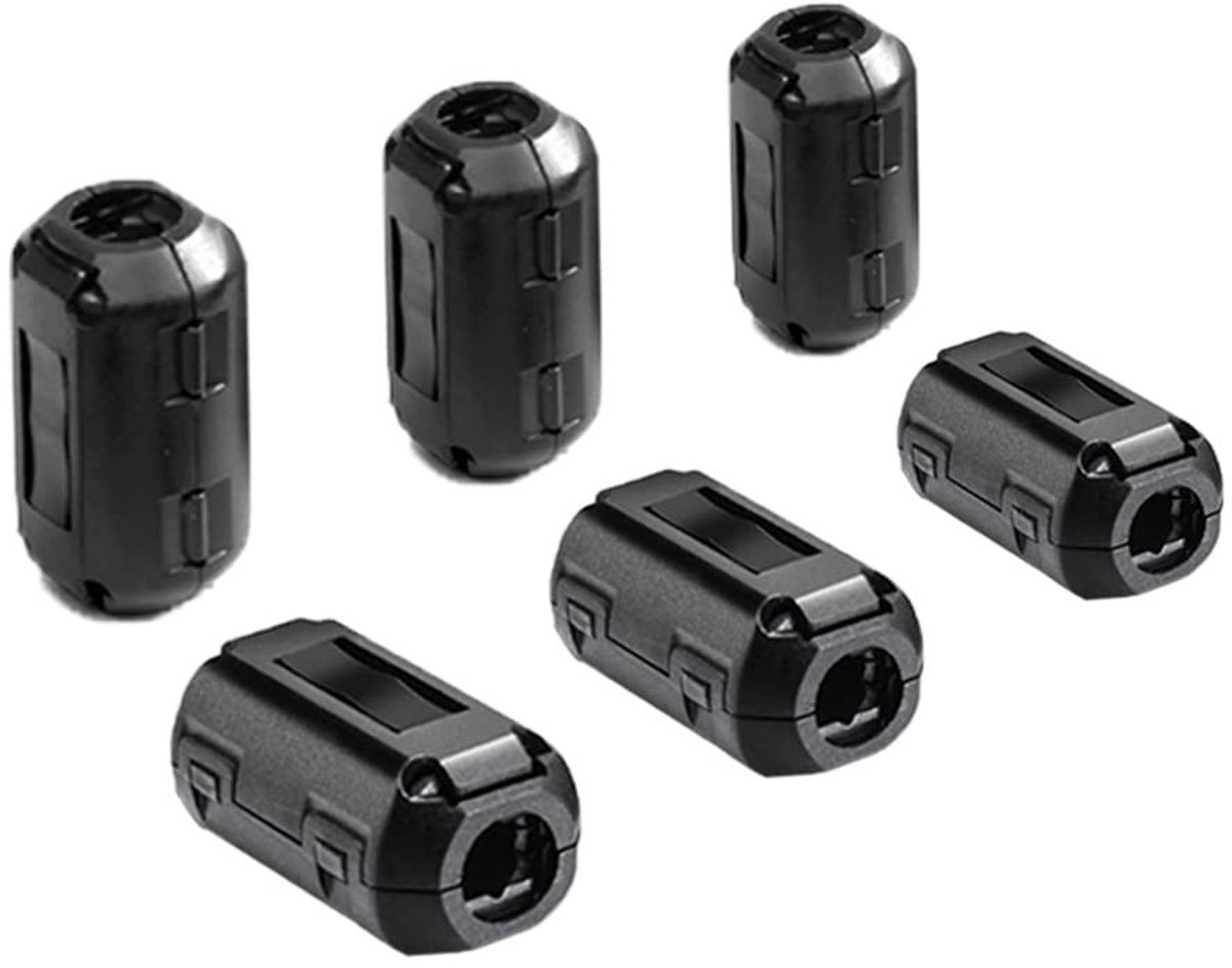 Dailygoody - Clip-on ferrietringkernset - geluidsonderdrukker - 6 stuks - Zwart - Kabelclip - Anti-interferentie hoogfrequent filter