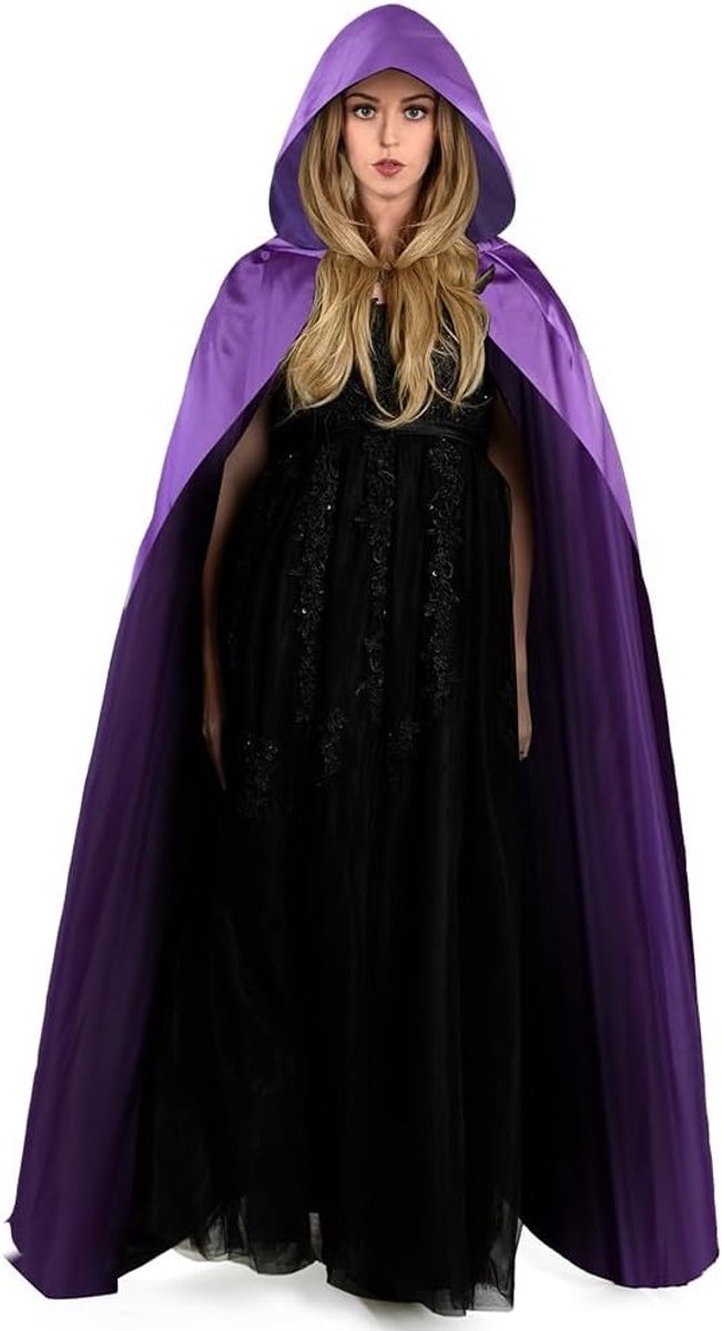 Zwarte Cape met Kap voor Halloween en Cosplay - Lange Hoedencape voor Heksen en Tovenaars, Perfect voor Feestjes en Verkleedpartijen