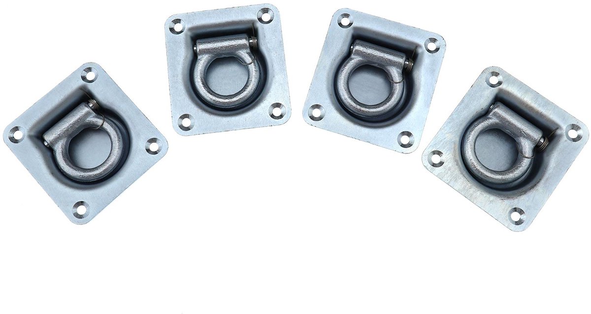 Dailygoody - Set van 4 verzinkte sjorringen - Aanhangers - 102 mm x 95 mm - Roestvrij staal - Cargo sjorring - Geschikt voor veilig vervoer - Verstevi