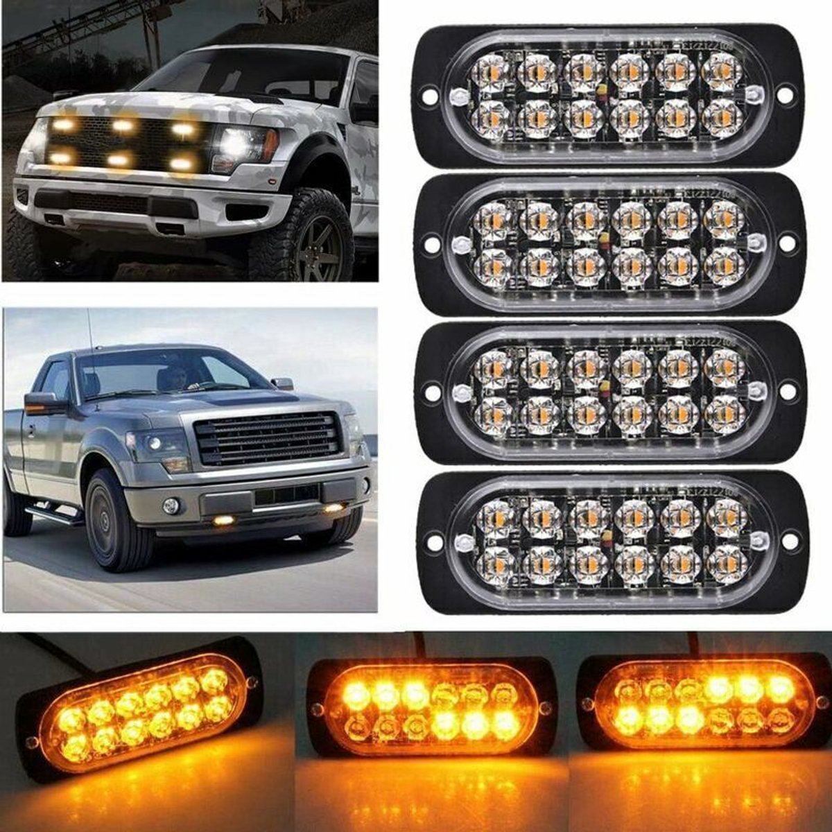12 LED-knipperlichten voor auto's - 12V-24V voertuiglichtstrip - Geschikt als knipperende waarschuwingslichten voor auto's, SUV's, boten, trailers en campers.