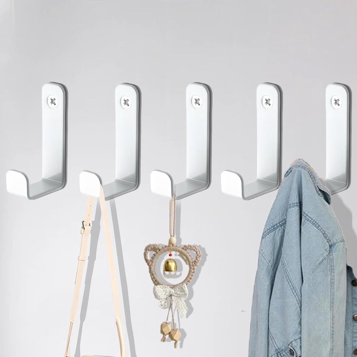 Moderne Wandhaken Set van 5 Stuks voor Kleding, Handdoeken en Accessoires in Wit - Ideaal 