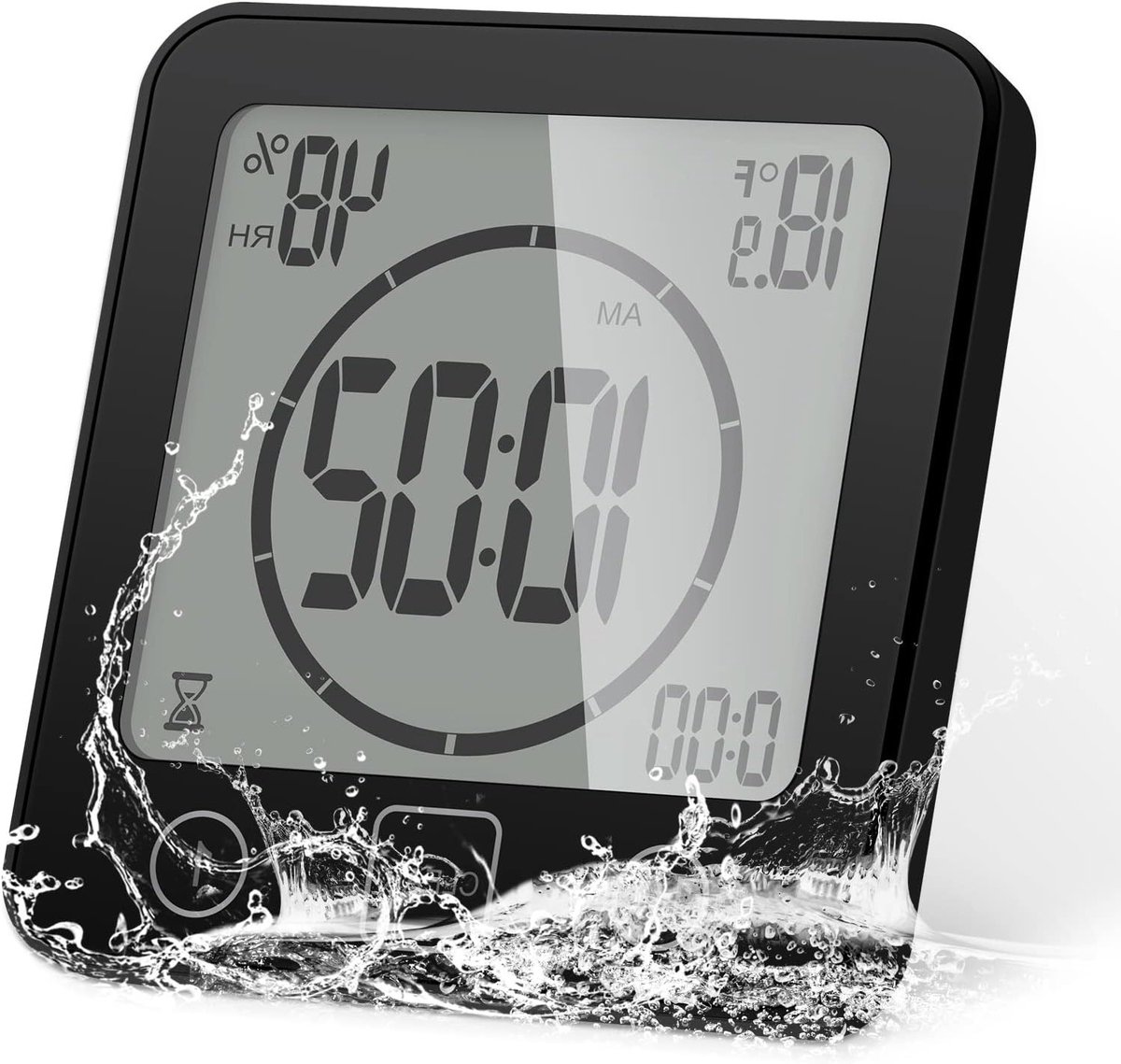 Waterdichte Doucheklok met Groot LCD Display, Temperatuur- en Vochtigheidsweergave, Timer en Countdownfunctie voor Badkamer en Keuken
