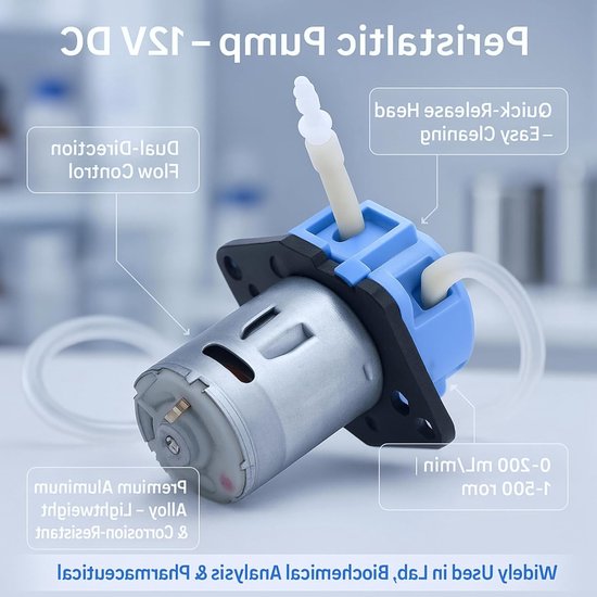 Peristaltische Pomp voor Microdosering, 12V DC Zelfaanzuigende Pomp voor Aquariums en Laboratoriumanalyse — afbeelding 2