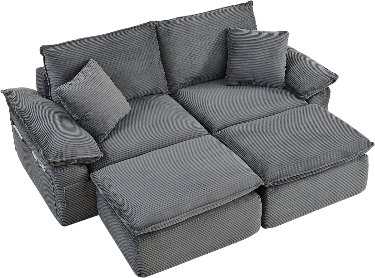 Merax Boneless 2-Zits Cloudbank - Lichtgrijze Ribstof Loungebank - Modulaire Bodensofa met
