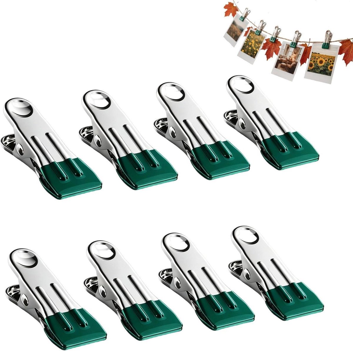 Metalen Wasknijpers - Kledingclips - Kleding Drogen - Roestvrij Staal - 8 Stuks - Groen