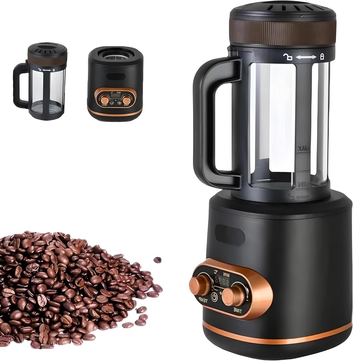 Elektrische Koffiebrander - Apparaat Bonen Roosteren - Thuis Koffie Branden - Instelbare Temperatuur Timer - 300 Gram Capaciteit - Zwart