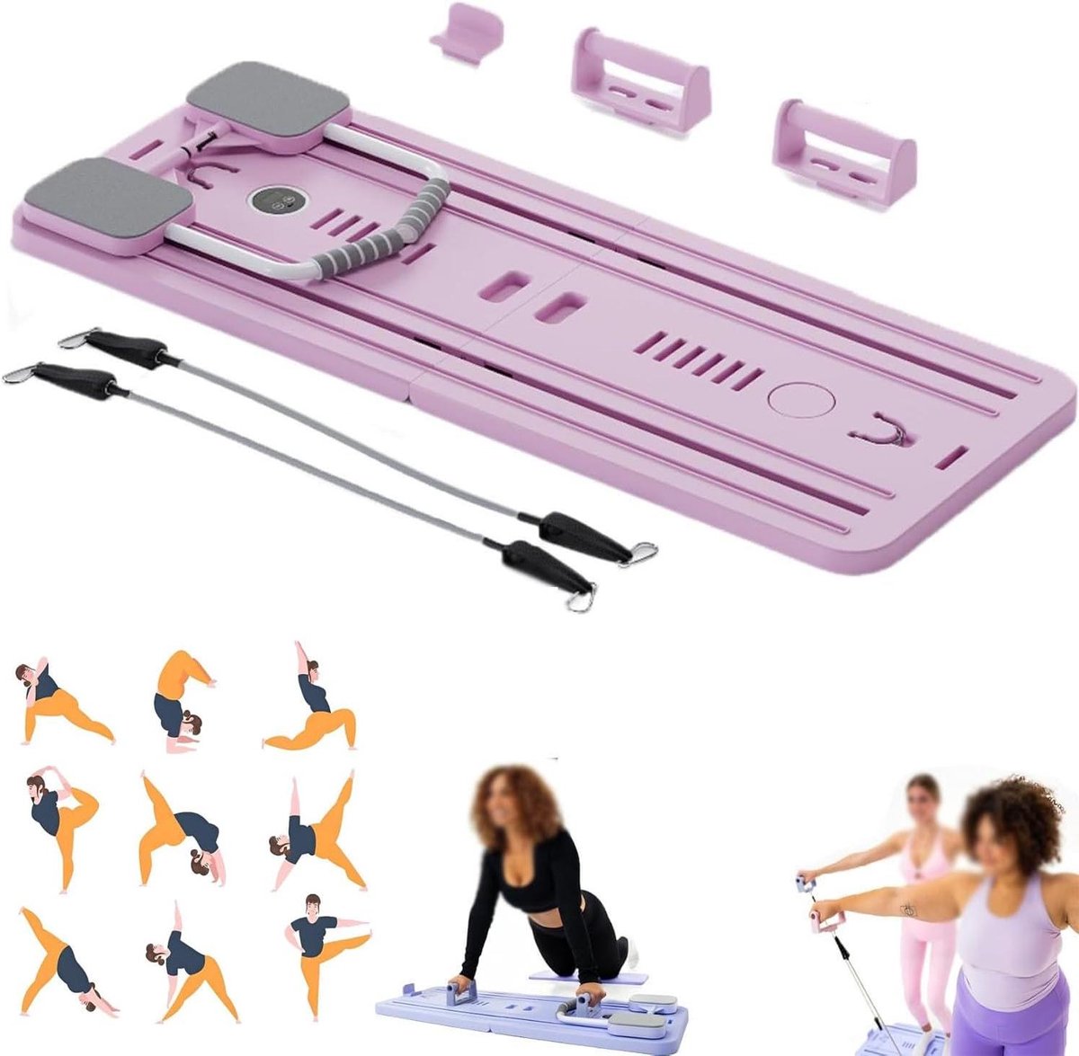 Pilates Reformer Set - Thuis Fitness Bord - Full Body Workout - 5-in-1 Multifunctioneel - 106x41x7cm - Roze
