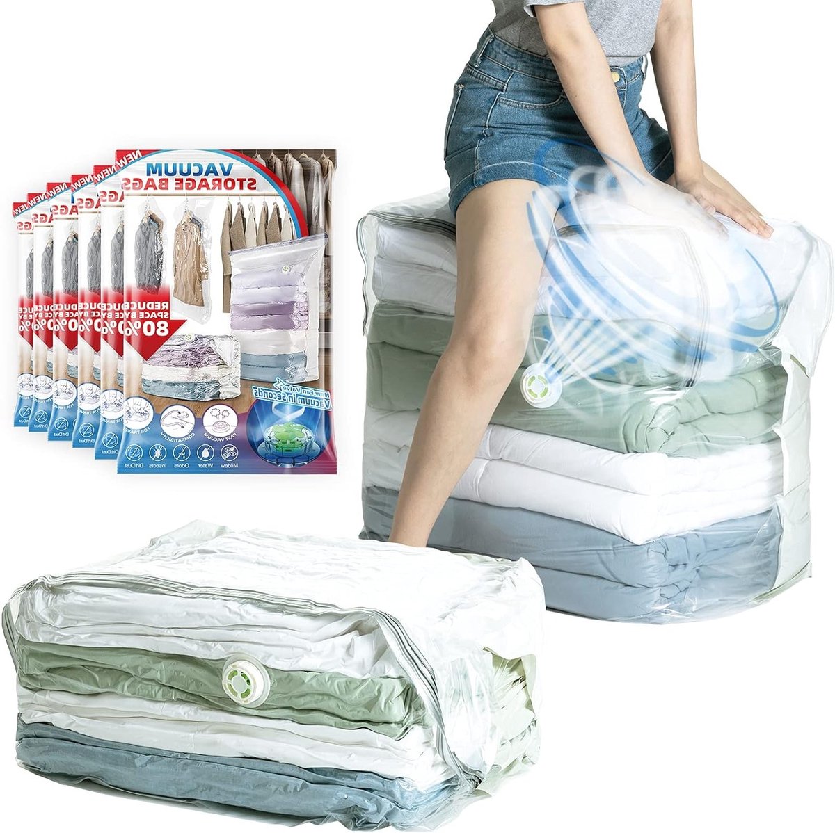 Set van 6 Vacuümopbergzakken voor Kleding en Beddengoed - Ruimtebesparende Opbergoplossing