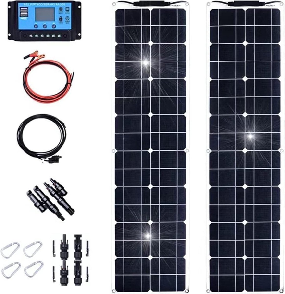 Flexibele Zonnepanelen - Draagbare Energie - Energie Opwekken - Hoge Efficiëntie Cellen - 2x 200W - Zwart