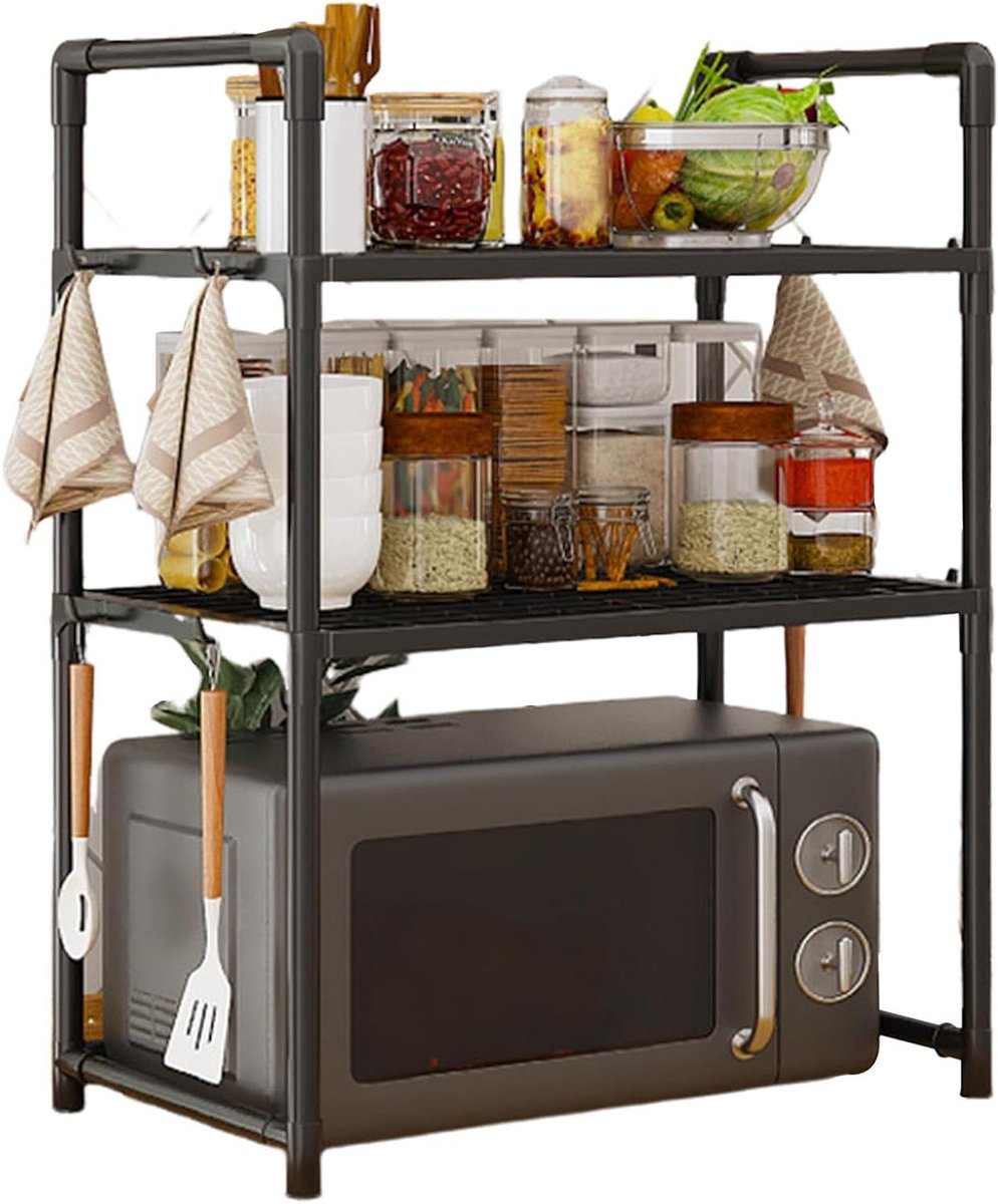 Magnetronrek met haak - Keuken organizer - Ruimte optimalisatie - Dubbel niveau ontwerp - 49x28x49 cm - Zwart