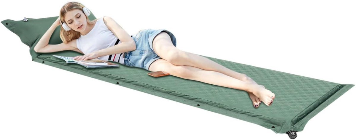 Kampeer mat - Luchtbed Slaapmat - Comfortabel slapen - Zelfopblazend - 192 x 66 cm - Groen