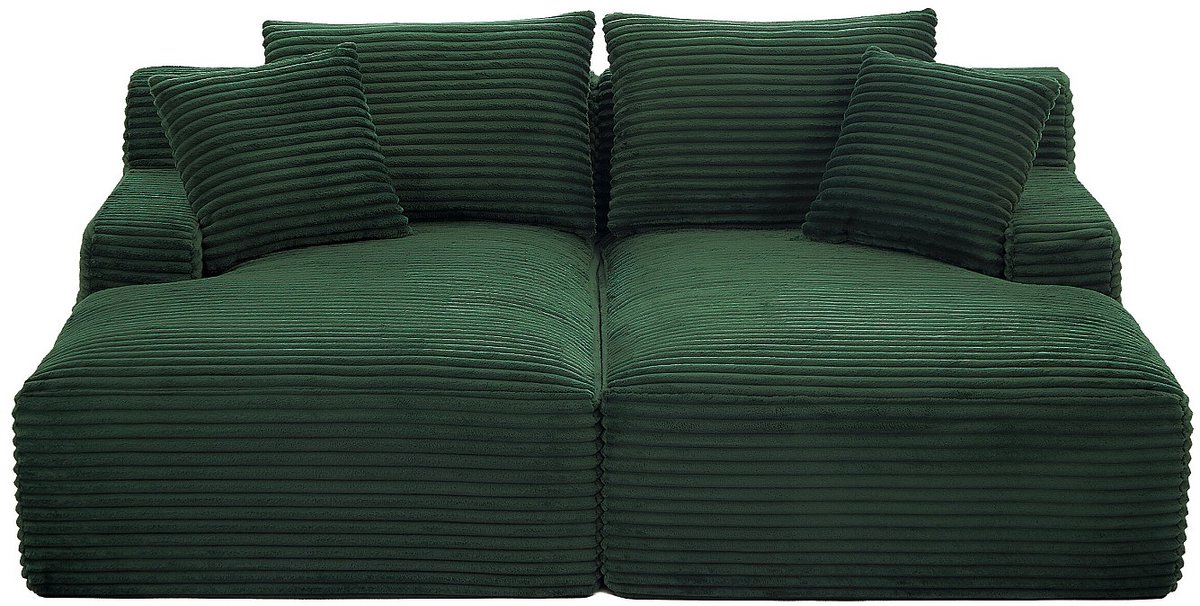 Vente-unique DONILIA Compacte 3-zitsbank met diepe zit en comfortabele zitting in breedribbelig groen corduroy