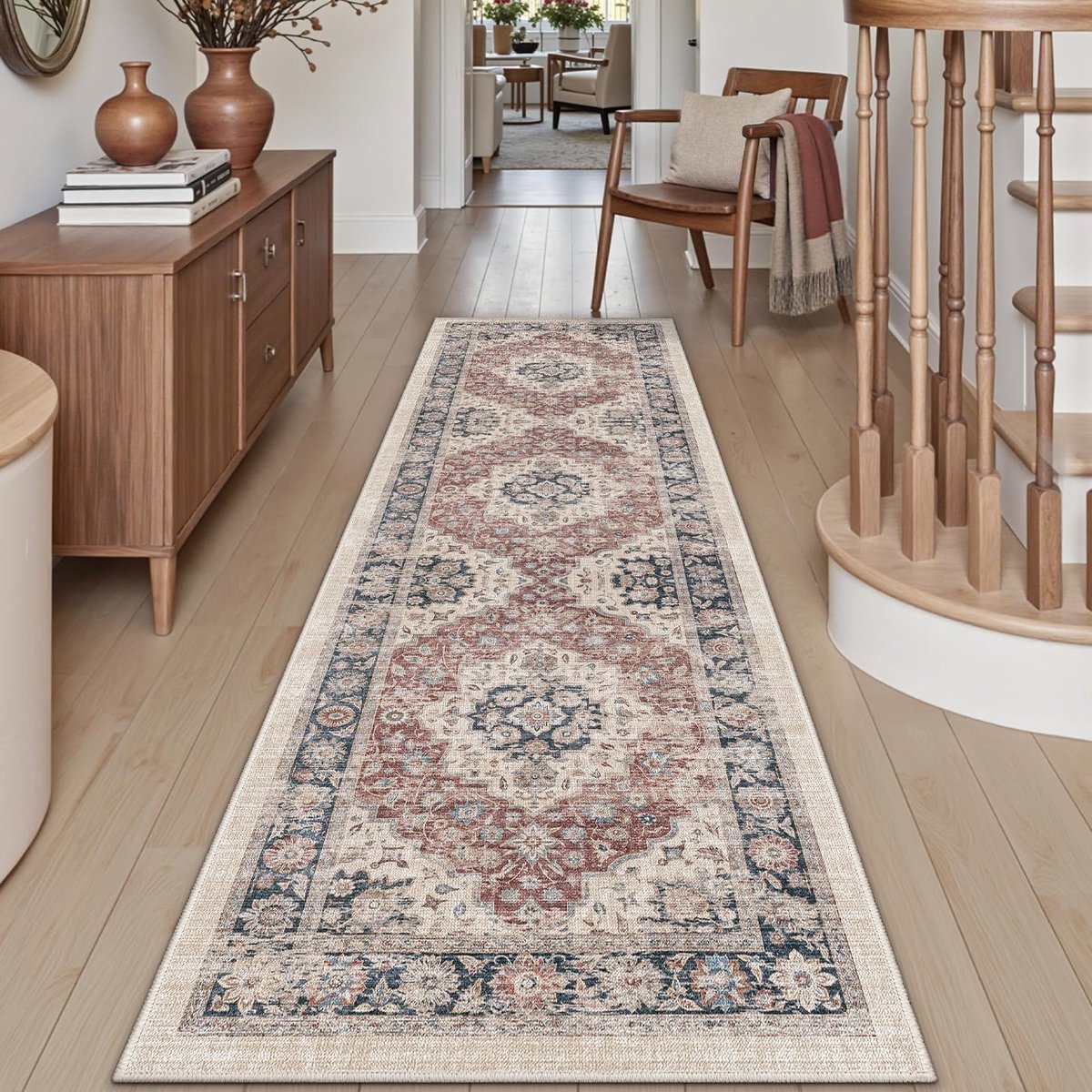 Lange Vintage Vloerloper 60 x 150 cm, Antislip en Wasbaar, Absorberende Bloemen Vloerbedek