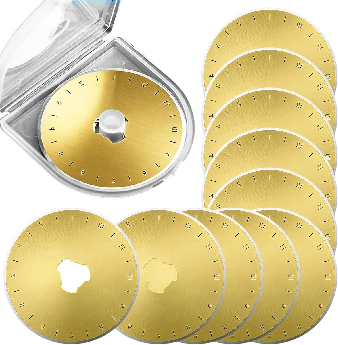 Set van 10 ronde reservemessen van 45 mm voor rolsnijder, ideaal voor stof, papier en quilten met opbergdoos