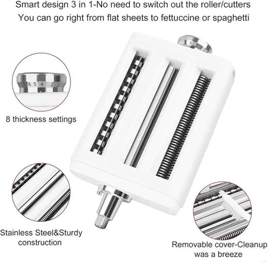 Pastamachine Opzetstuk - Noedelmaker Accessoire - Verse Pasta Maken - Roestvrij Staal Behuizing - Standaard Pasta - Zilverkleurig van Pastamachine — afbeelding 4