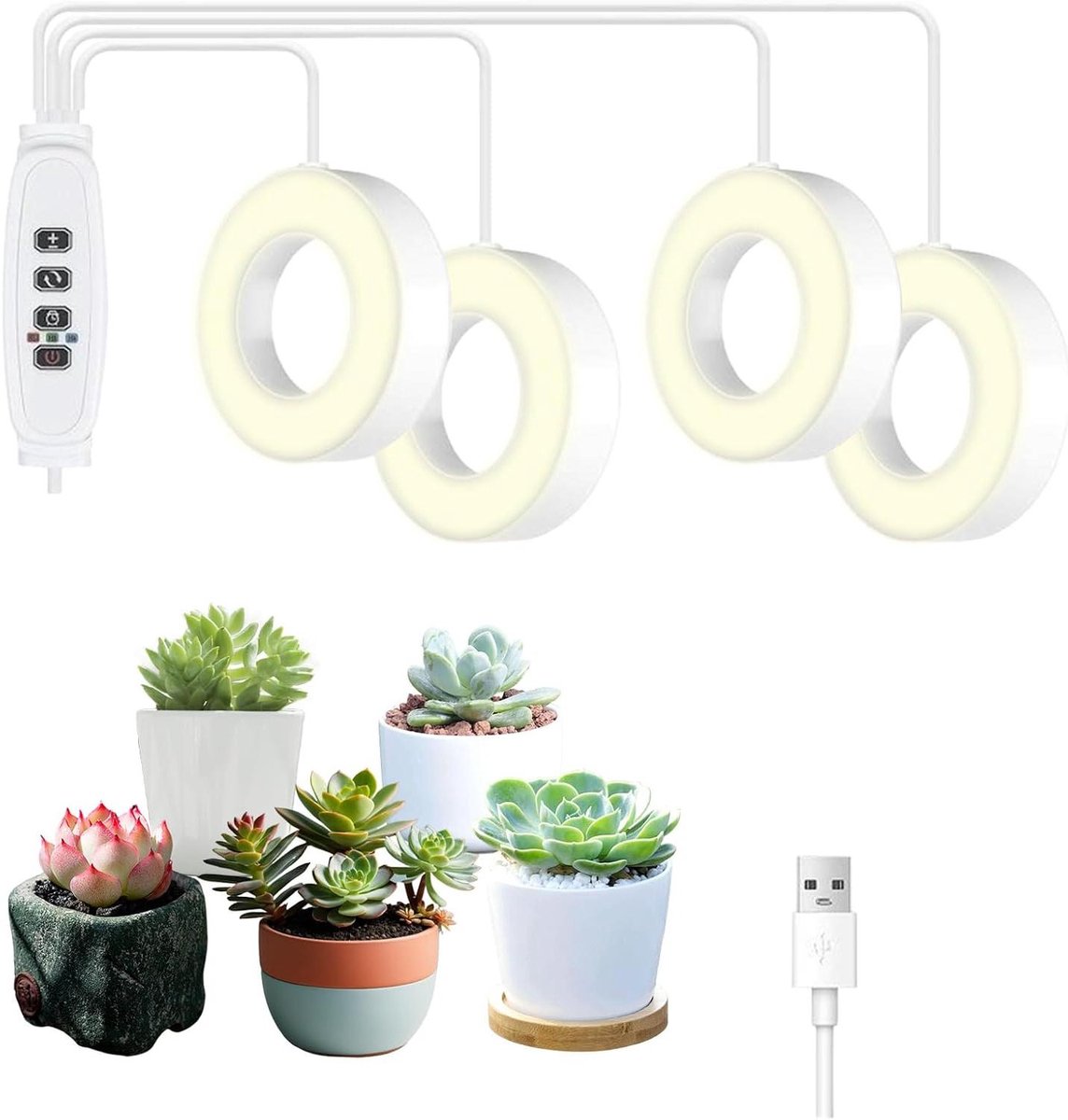 Groeilampen Planten - Kweeklamp Kamerplanten - Planten Groeien - Vier Koppen Timer - 210 cm Kabel - Zwart