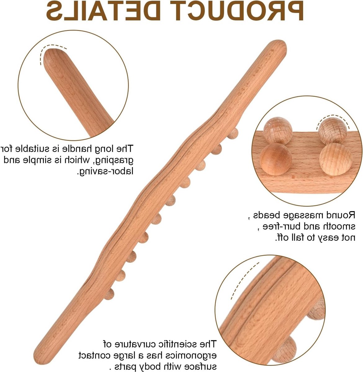 Massage Stick en Gua Sha Tool, Multifunctionele Scraping Stick met 20 Dubbele Kralen voor Rug, Buik, Schouders en Benen - Ontspan Spieren en Verminder Spanning (58cm)