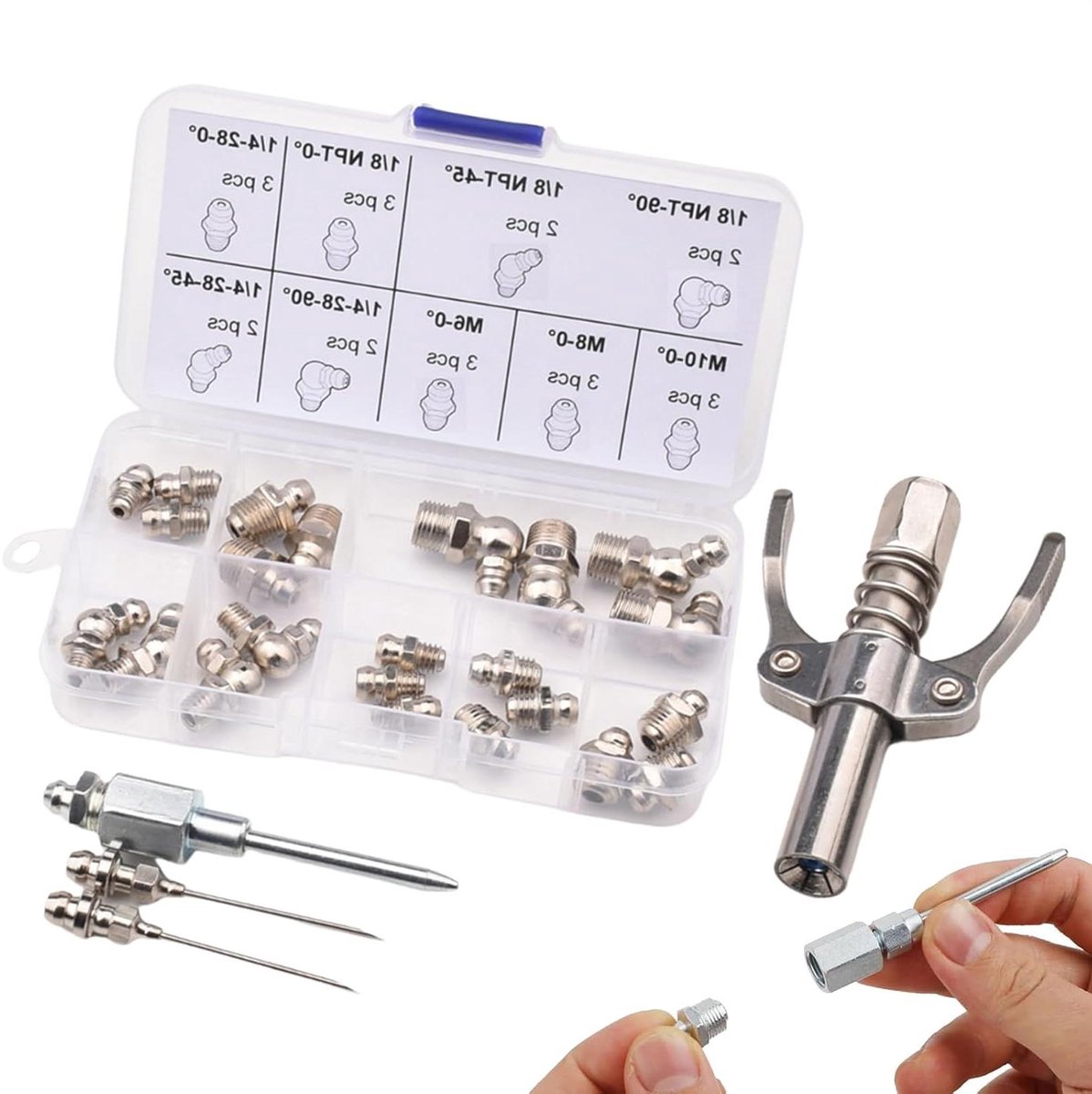 Vetpistool Koppeling - Vetspuit Adapter - Machine Onderhoud - Snelontgrendeling Ontwerp - 5 stuks - Zilver