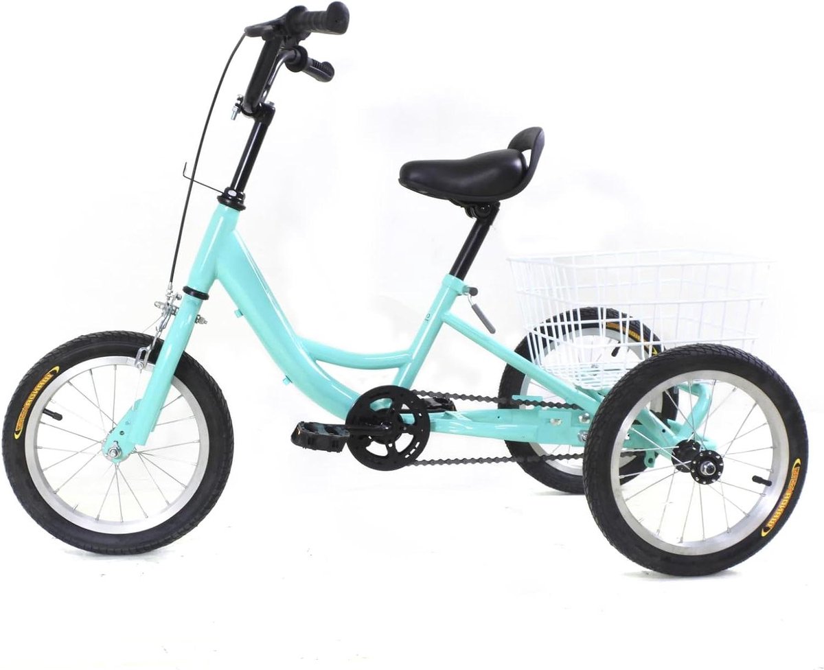 Kinder Driewieler - Driewieler met mand - Boodschappen doen - Stabiele driehoekige structuur - 14 inch - Lichtgroen