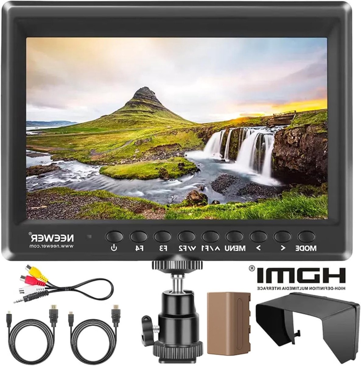 7 Inch Camera Field Monitor met 450nit HD Video Assist, 1280x800 IPS Scherm, HDMI 1080p, Peak Focus en Histogram voor Filmproductie en DSLR's