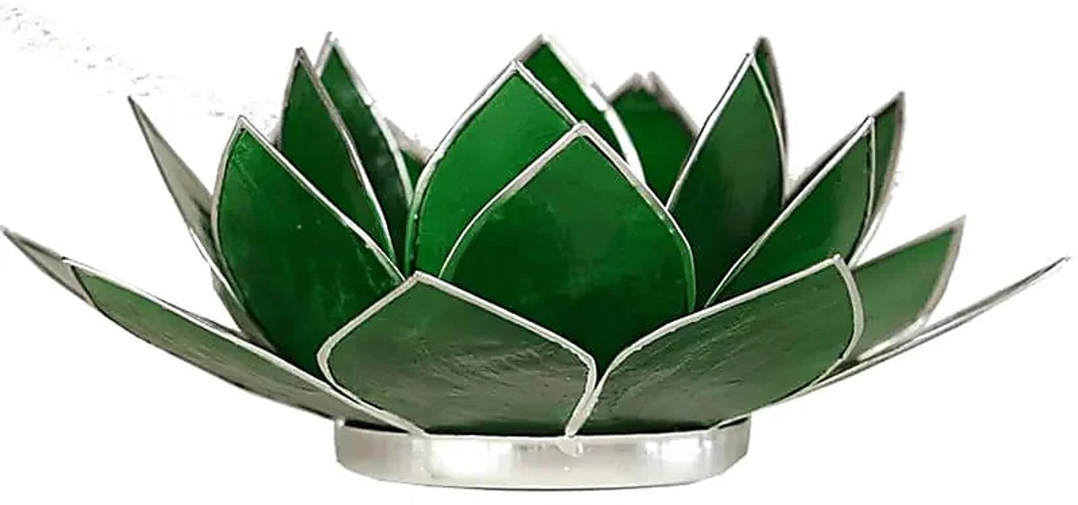 Lotus sfeerlicht groen - 4e chakra - zilverrand - 13.5 cm