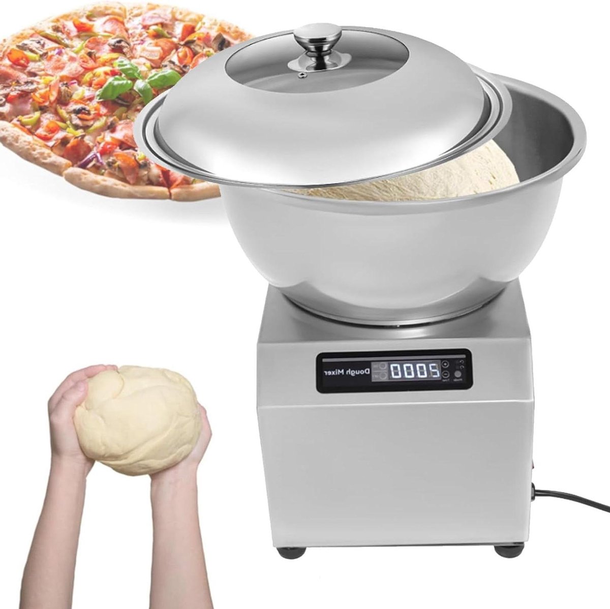 Deegkneedmachine - Standmixer Pizzadeegmaker - Deeg Bereiden - Dubbele Rotatie - 8 kg - Zilver