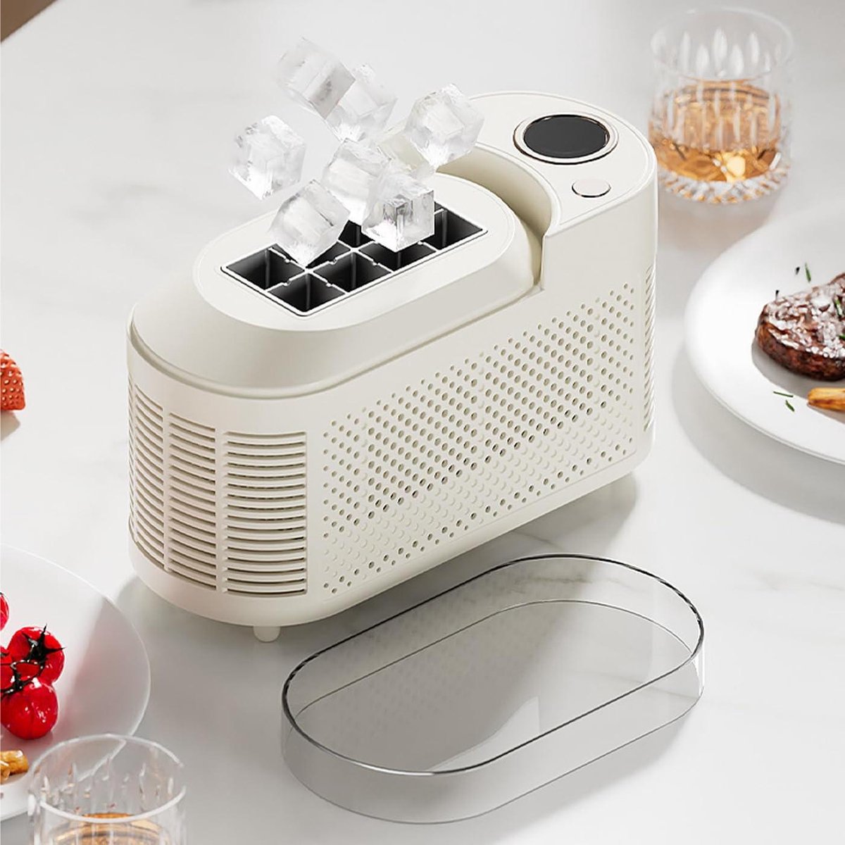 Mini IJsmachine Aanrecht IJsmaker Drankjes Koelen Snel IJs Maken 21 cm Wit