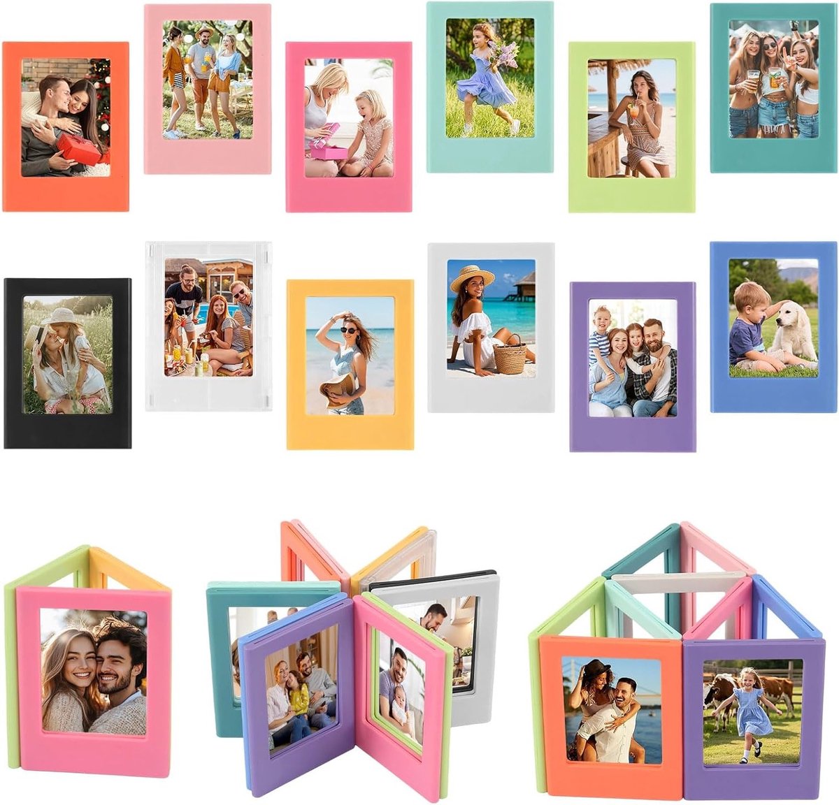12 Stuks Magnetische Fotolijsten, Kleurrijke Mini Fotolijsten voor Koelkast en Bureau, Creatieve Fotolijst Set voor Collages en Decoratie