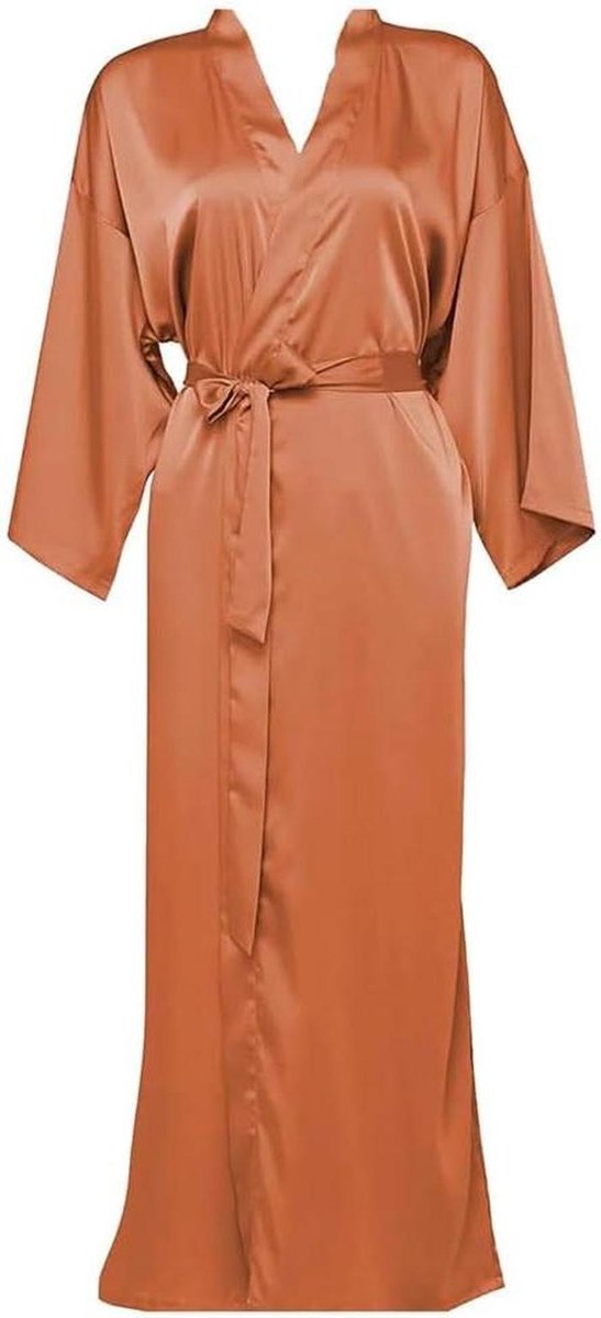 Dames Kimono - Satijnen Nachthemd - Thuis Ontspannen - Zacht en Soepel - One Size - Oranje