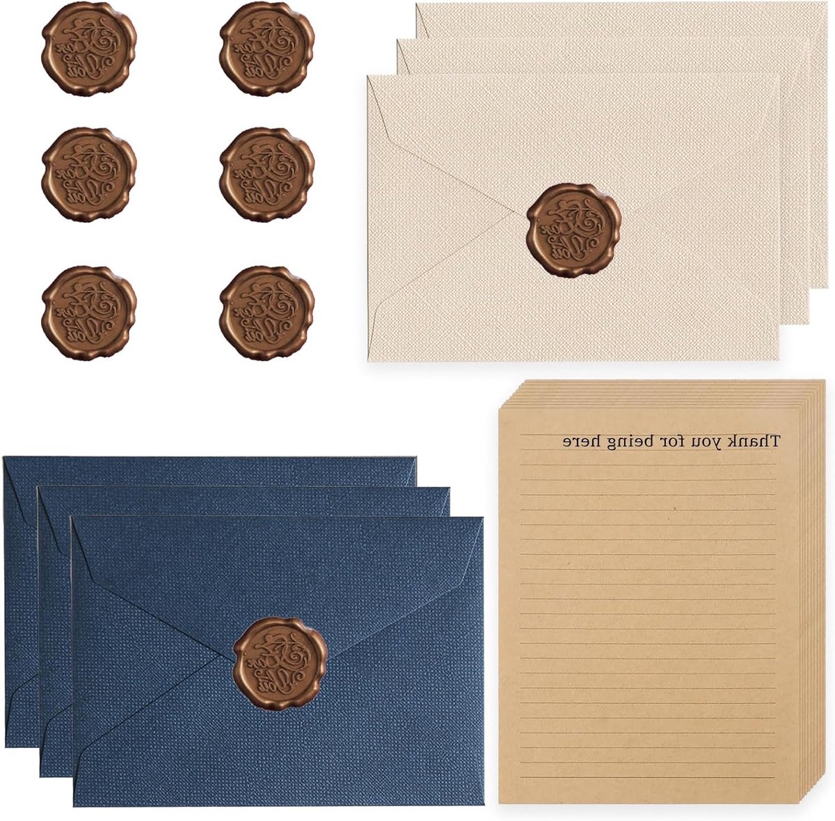 Vintage Briefpapier Set met Enveloppen, Stickers en Waszegels voor Bruiloften en Verjaardagen - Elegante Papeterie voor Creatieve Projecten