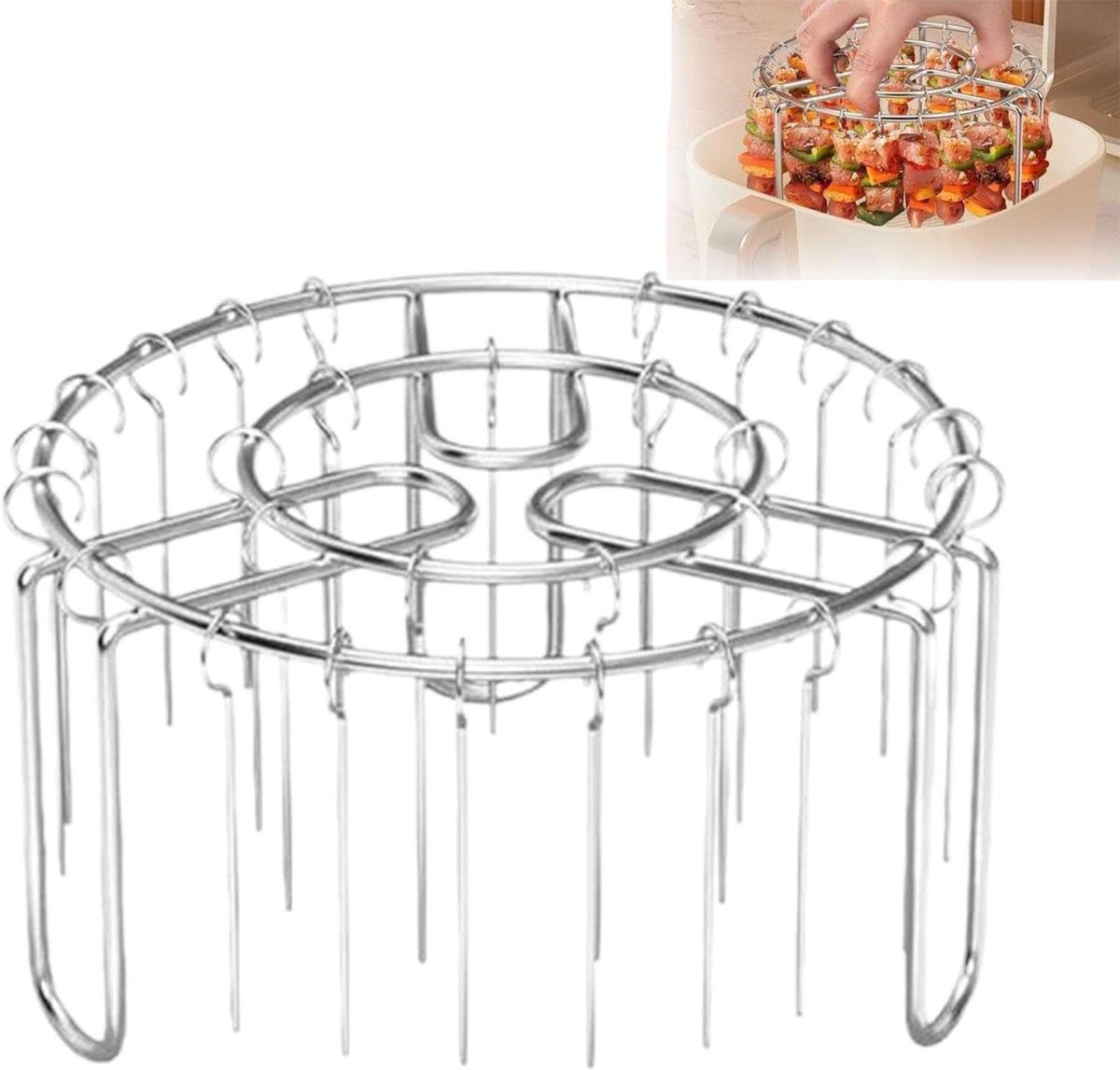 Airfryer Grill Spiesenrek - BBQ Spiesjes Set - Verticaal Grillen - Roestvrij Staal - 19 x 173 x 1341 cm