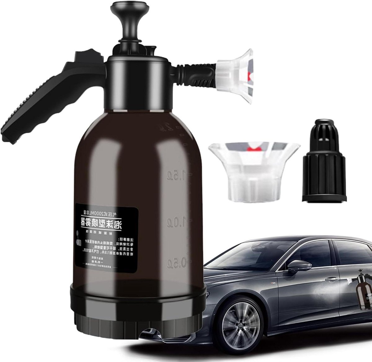 Schuimkanon - Schuimspuitfles Hogedruk - Auto Wassen - Verstelbaar Mondstuk - 2 liter - Zwart Grijs