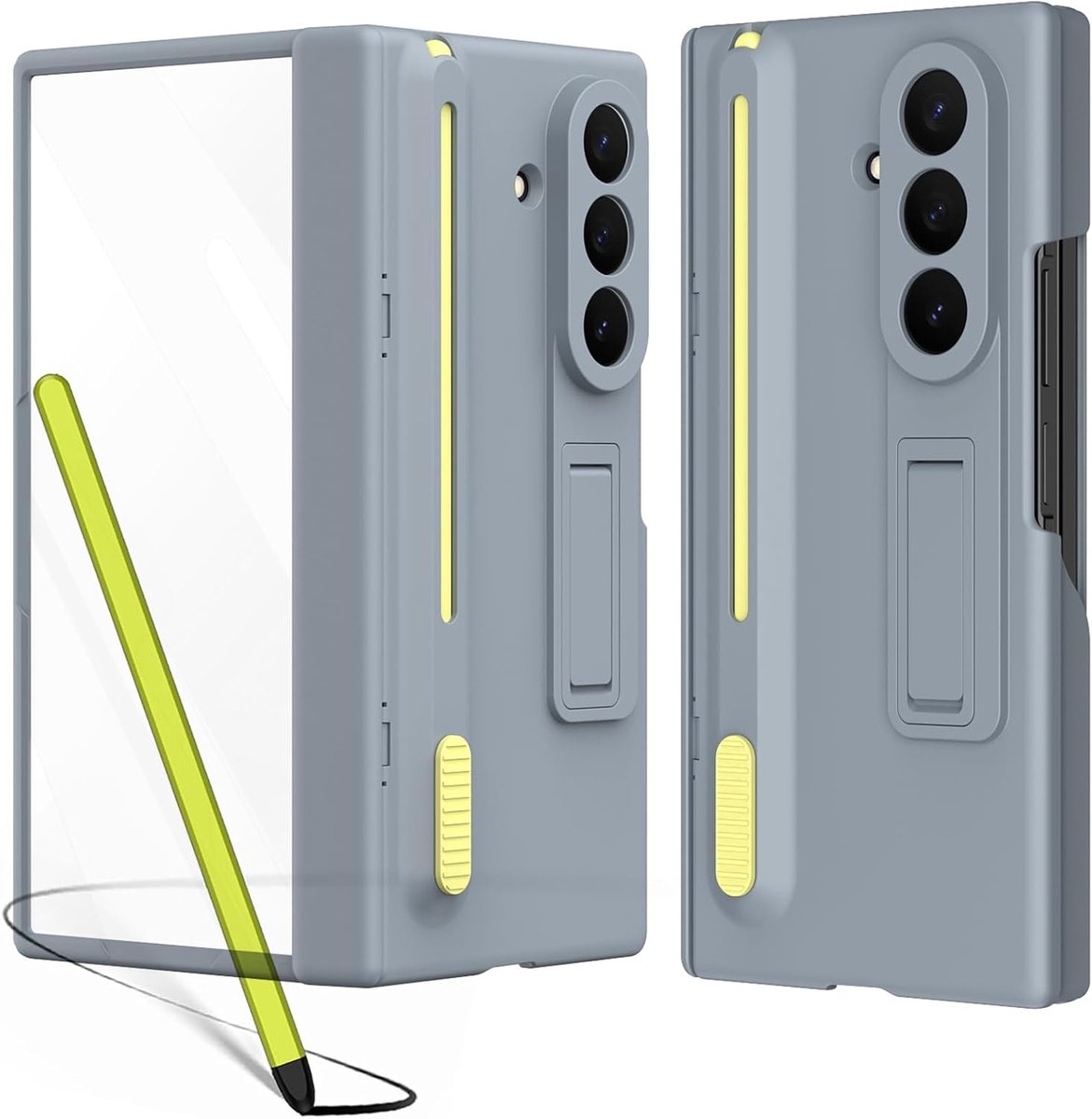 Zachte Hoes voor Galaxy Z TriFold met Pen en Houder, Scharnierbescherming, Stand en Screen Protector - Grijs