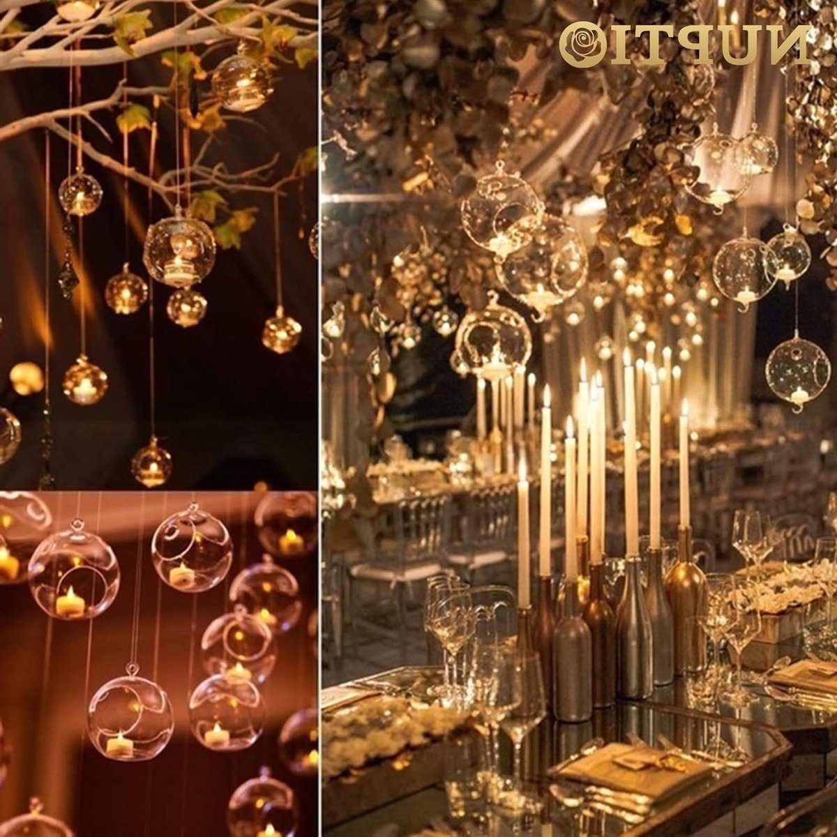 Hanging Glass Sphere Tealight Candlesticks - 8 cm - Set van 8 - Decoratie voor Bruiloften, Halloween en Kerst - Binnen en Buiten Gebruik - Stijlvolle Theelicht Houder Decoraties — cadeau in Cadeau-ideeën - foto 7