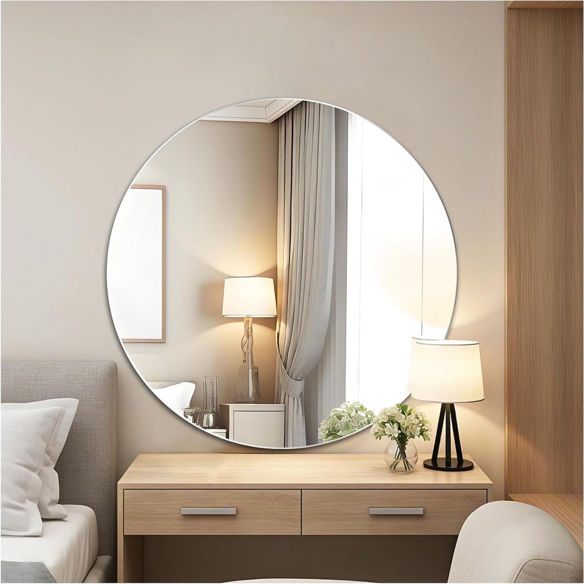 Ronde Spiegel van 50 cm, Frameloze Wandspiegel voor Badkamer, Modern Ontwerp, Geschikt voor Slaapkamer, Woonkamer en Hal, HD Glas, Decoratieve Wanddecoratie