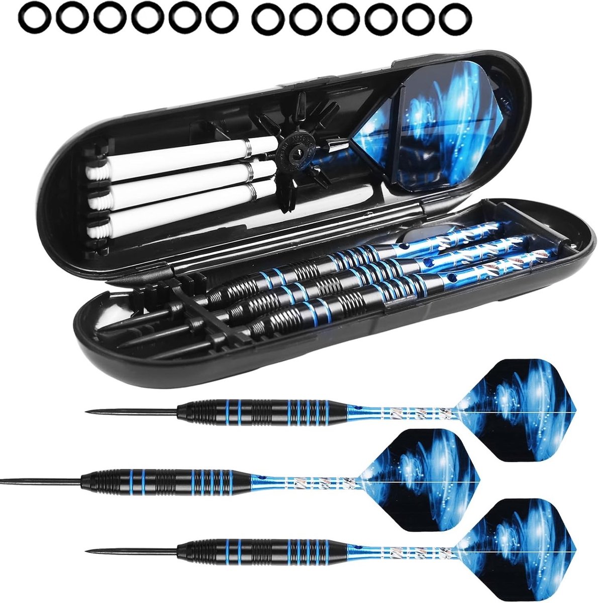Professionele Stalen Darts met Vervangbare Vleugels en Rubber Ringen - Set van 3 Darts van 22g voor Precisie en Duurzaamheid, Ideaal voor Competitief Spelen