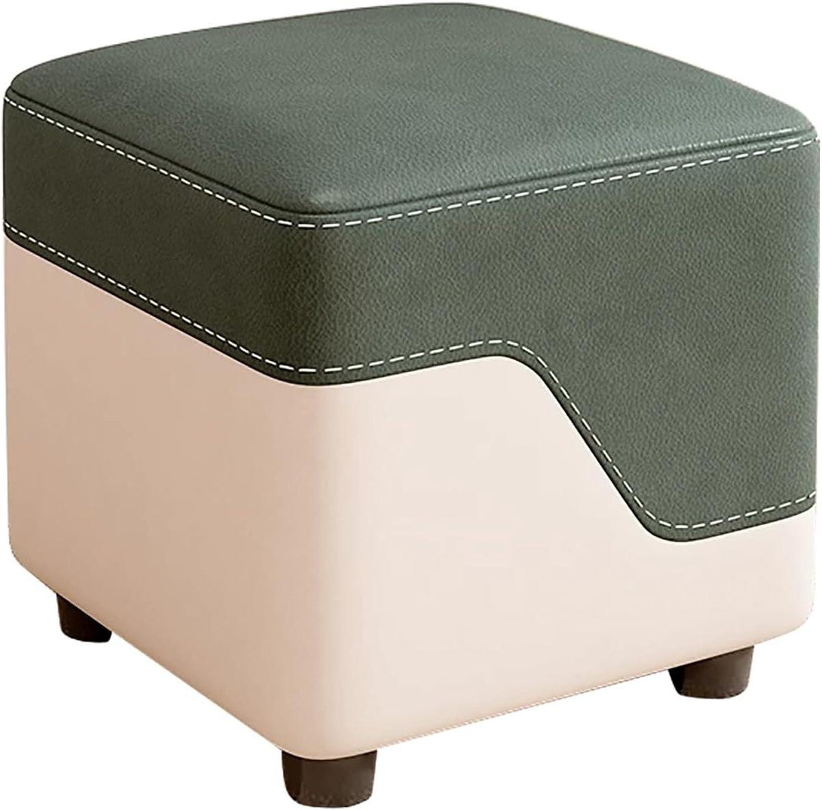 Voetenbankje Kruk - Zitje Poef - Schoenen Wisselen - Krasbestendig Leer - 35x35x35 cm - Groen