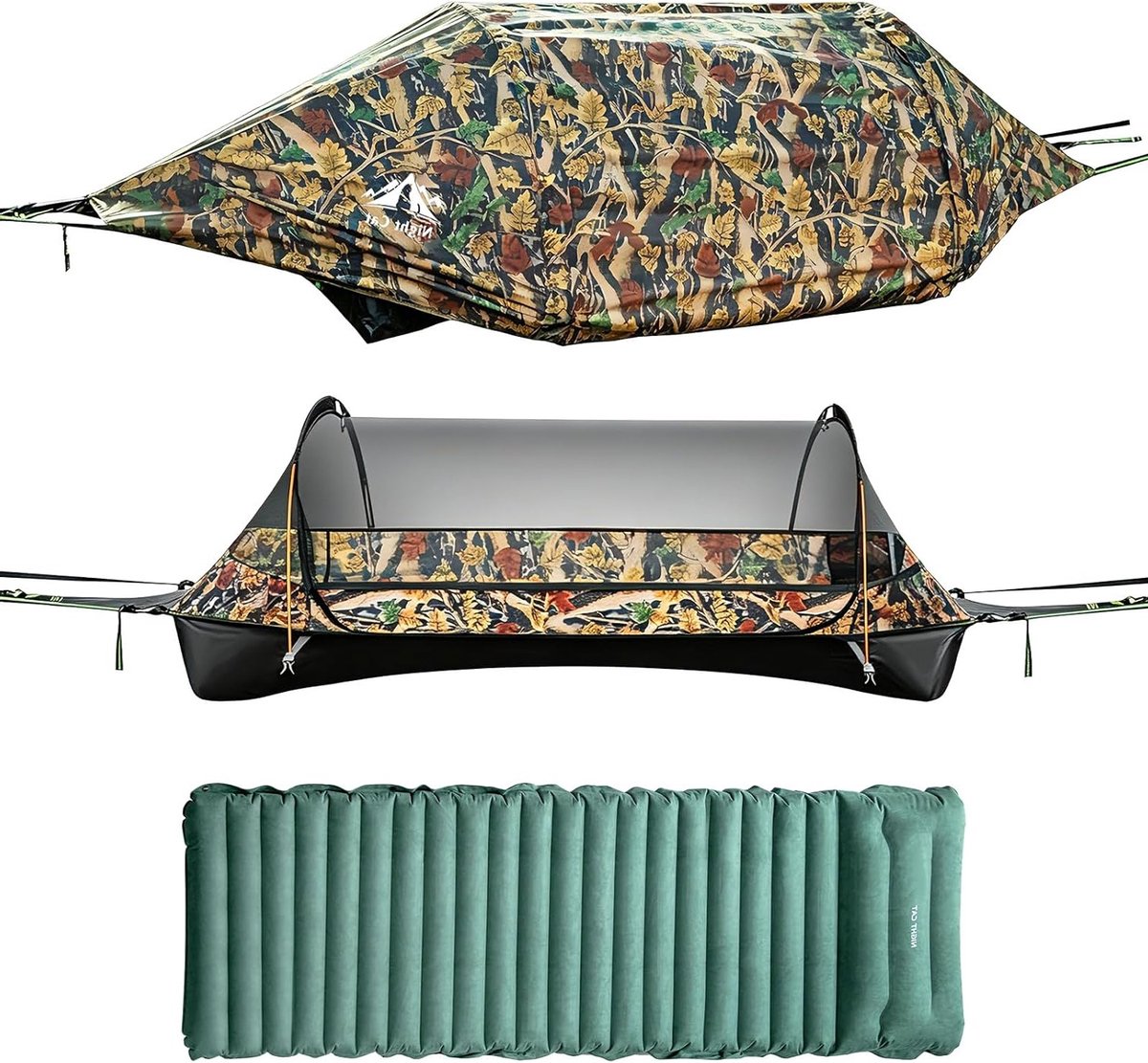 Hangmat met muggennet voor één persoon: waterdicht, vlakke bodem, camouflage ontwerp en ideaal voor buitengebruik