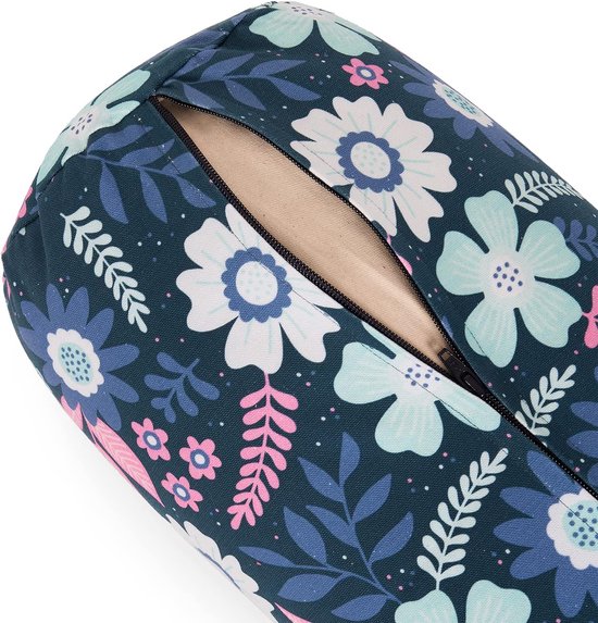 Yoga Bolster - Meditatiekussen Yogakussen - Ontspannend Stretchen - Biologische Boekweitvulling - 23cm x 61cm - Blauwe Bloemen — afbeelding 2